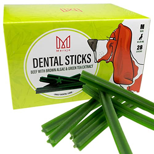 MERSJO Zahnpflege Hund Dental Sticks - Gesunde Snacks, Hunde Leckerlis Ohne Getreide, Zucker und Künstliche Farbstoffe, Unterstützt Zahnreinigung und Reduziert Mundgeruch M (10-25kg) 56 Stück