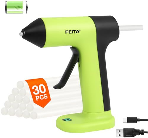 FEITA Pistolet à colle chaude sans fil rechargeable par USB C, préchauffage rapide 40 s, kit de pistolet à colle portable sans fil avec 30 mini bâtons de colle, adapté pour les travaux manuels des