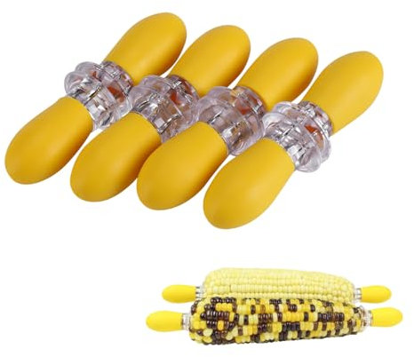 8 Pezzi/4 Paia Porta Mais, Porta Pannocchie in Acciaio Inossidabile Porta Pannocchie Spiedini per BBQ Spiedini di Frutta Spiedini di Pannocchie, Giallo