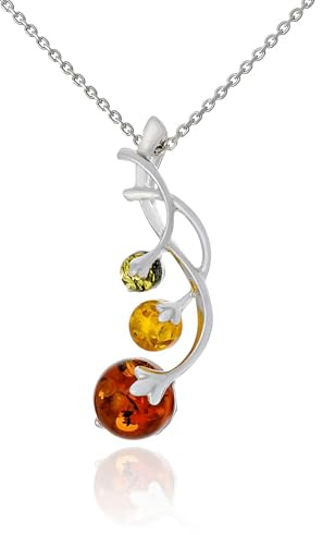 AMBEDORA Collana da donna mod.1570, argento sterling lucido, ambra baltica colorata, ciondolo in argento a catena, Argento sterling, Ambra