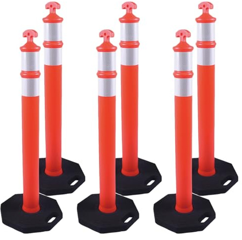 6PACK BESEA Traffic Delineators Cone 42”High Orange Traffic Safety Delineator Cones with Heavy Duty Rubber Base for Construction Site, Road Parking, People Control in Public(6PACK)