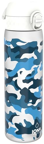 Ion8 Borraccia a Prova di Perdite, 500ml, Facile da Aprire, Serratura Sicura, Lavabile in Lavastoviglie, Senza BPA, Maniglia per il Trasporto, Adatta a Portabicchieri, Facile Pulizia, Mimetico Bianco