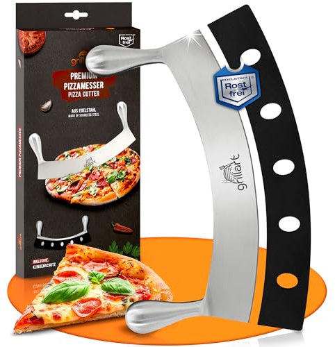 grillart® Premium Pizzamesser – Extra scharfer Edelstahl Pizzaschneider mit 30 cm Klinge & Doppelgriff für müheloses Schneiden – hochwertiges Wiegemesser – effizienter als Pizzaroller