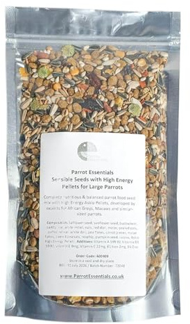 Sensible Seed Macaw & African Grey Parrot Food with Energy Pellets – Complete Nutrition for Large Parrots 500Gr