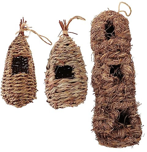 UPKOCH 3pièces Nid Oiseau Tissé Main Paille Décoration Nichoir Suspendu pour Jardin Abri Naturel pour Oiseaux Et