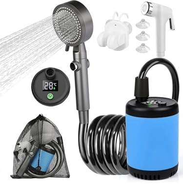 Zoelele Doccia Portatile Campeggio, Doccia Esterna con Batteria 7800mAh, Doccia da Campeggio con Soffione Regolabil, Ideale per Escursionismo, Campeggio, Viaggi, Spiaggia