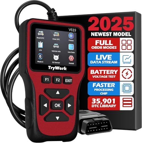 TryWork OBD2-skanner diagnostiskt verktyg, kontrollera motorkodsläsaren med 35901 DTC-sökning, läge 6 och 8, I/M-beredskap för alla OBDII-bilar sedan 1996 (röd)