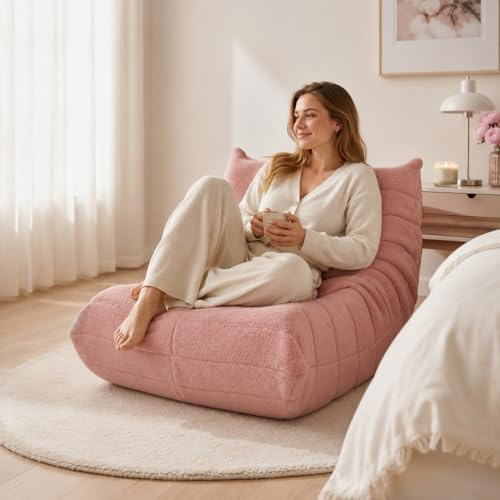 Fauteuil Paresseux avec Dossier,Grand Pouf Poire pour Adultes,Lazy Canapé Individuel Canapé de Sol,avec Mousse Confortable Haute densité,pour Salon, Chambre à Coucher,99x33x33cm (Rose)