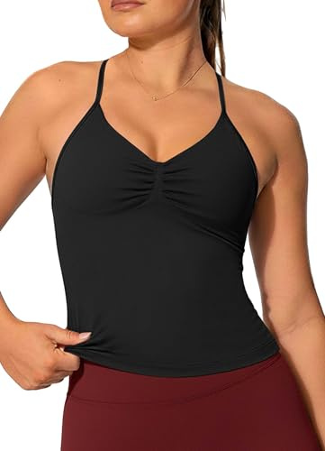 TZLDN Women Halter Neck Gym Top Yoga Tank Top Seamless Backless Built in Bra Tops Sports Workout Pilates Activewear Black M