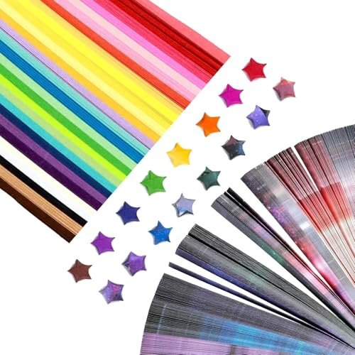 YCSHIPO 570 PCS Origami Star Paper Strips - Pre-Cut Lucky Star Folding Paper, 27 Colors + Starry Gradient for DIY Crafts, Home/Party Decor