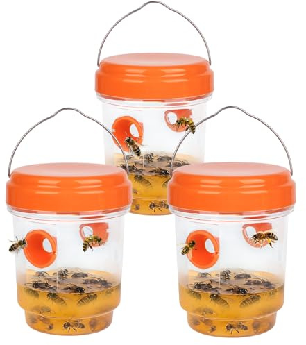 3 Piezas Trampas para Avispas Exteriores,Atrapa Avispas Exterior Efecto de 360 Grados, diámetro de 9 x 13 cm,Wasp Trap para Jardín, Balcón y Camping, Sin Productos Químicos (Naranja)