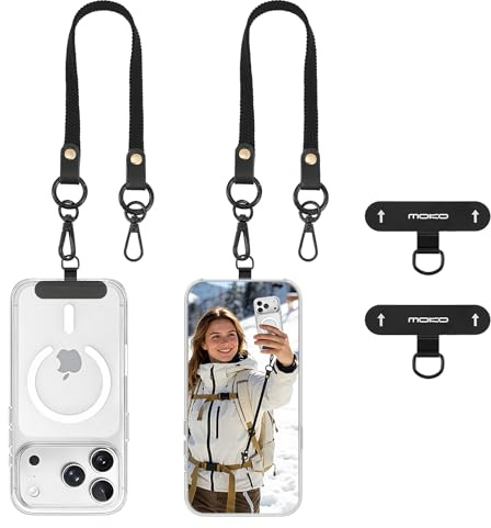 MoKo Förpackning med 2 elastiska telefonremmar, infällbar rem med metalltunga 360° vridbar, Svart, 2 pack