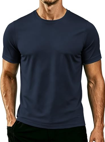 GOLDPKF Sun Protection Tops SPF Shirts for Men Swim Lightweight Rash Guard UPF 50+ UV Protection Top Navy S