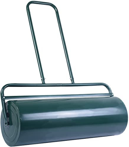 GiantexUK 48L/63L Garden Lawn Roller, Water/Sand Filled Lawn leveller with Scraper Drum & Removable Drain Plug, Heavy Duty Metal Lawn Push Rolling Tool for Grass Seed (63L, 112cm U-Handle, Green)
