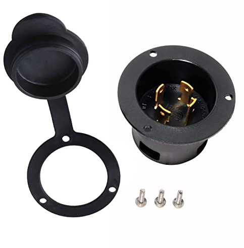 MECMO - NEMA L14-30 Flanged Inlet Generator Plug with Dust Cover, 30Amp Locking 4-Prong L14-30P 125/250-Volt, Black Industrial Grade, Grounding Welding Use 7500 Watts