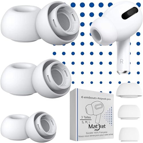 Mat'Ket - Embouts en Silicone Compatible avec Airpods Pro Paires Embout a Reduction De Bruit pour Oreille Intra auriculaire ecouteur Compatible avec airpod Pro Blanc, Taille S M L