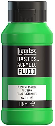 Liquitex 8870427 Basics Fluid Acrylfarbe mit fließender Konsiszenz, schnell trocknend, lichtecht, wasserfest, auf Wasserbasis, 118ml Flasche - Grün Fluo