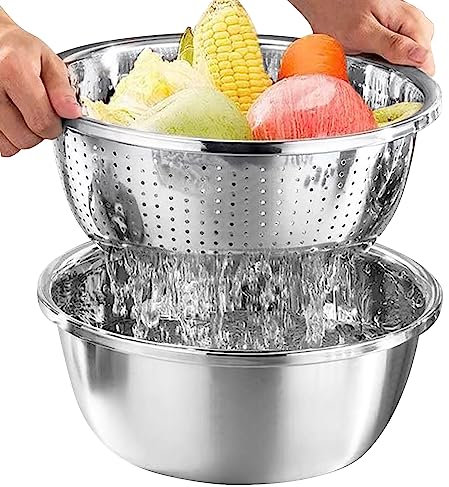 Kongming 304 sieb küche, Nudelsieb edelstahlsieb, Rührschüssel set, Reissieb, Sieb edelstahl, Für das Waschen von Gemüse, Obst und Reis sowie das Abtropfen von gekochten Nudeln.(22cm)
