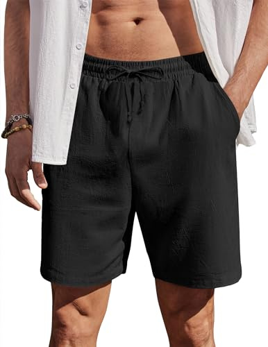 COOFANDY Pantalón Corto para Hombre de Verano Algodón con Cintura Elástica Pantalón Playa Vacaciones Casual Shorts con Bolsillos