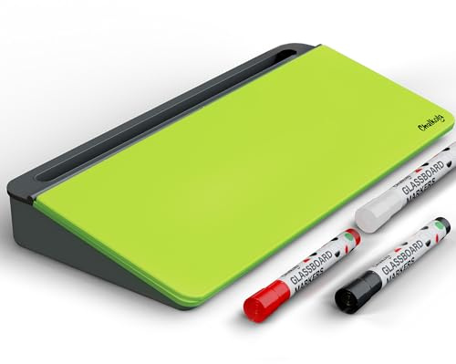 Chalkola Glas-Whiteboard Neon-Grün mit Aufbewahrung – Abwischbare Tafel, Schreibtisch-Organizer, Tastaturhalter, Home-Office-Zubehör, Schreibtisch-Board + 3 Marker