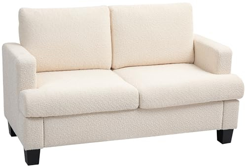 HOMCOM Canapé 2 Places Canapé de Salon 140 cm Accoudoirs Moderne Beige | Coussins de Dossier Amovibles, Mini Sofa, pour Chambre, Petit Espace, Appartement
