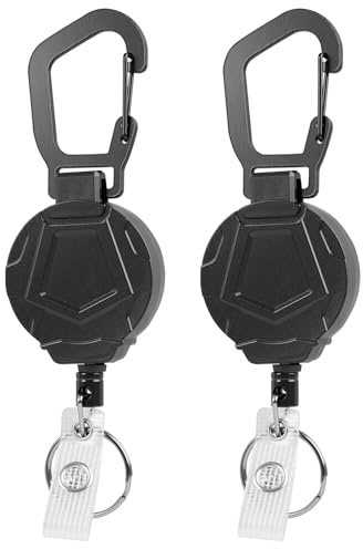 leruiyezs 2 pcs Porte Clé Rétractable Robuste Avec Cordon En Acier 60 Cm Et Mousqueton, Porte Clef Rétractable Heavy Duty Pour Badge, Clé Ou Outils, 2 Pièces Pour Travail Bureau Sécurité Ou Extérieur