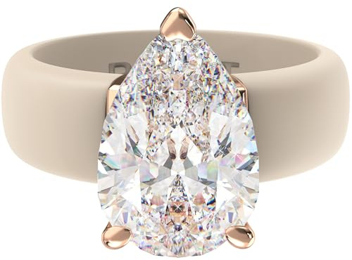 Rinfit Silicone Ring with Stone - Pear Cut Cubic Zirconia Solitaire Engagement Ring for Women - Rubber Wedding Bands - Nude/Rose Gold - Size 6