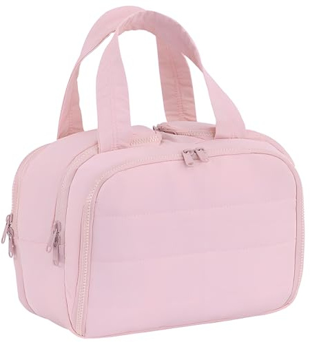 SYEXDZON Borsa da Toilette da Viaggio, Borsa da Viaggio Ultraleggera e Spalancata per le Donne, Borsa per il Trucco Cosmetico gonfia per contenitore a grandezza naturale (Rosa)
