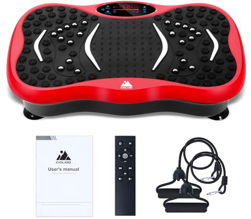 EVOLAND Plataforma vibratoria con 2 Bandas de Resistencia, 99 Niveles de Intensidad y Altavoz Bluetooth, Máquina de eE2710ntrenamiento para tonificar y moldear músculos(Rojo)
