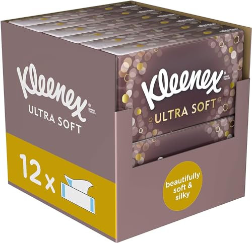Kleenex Tissues - Ultra Soft Tissues, 12 Tissue Boxes (960 Facial Tissues) ,Pack of 12, 960.0 count