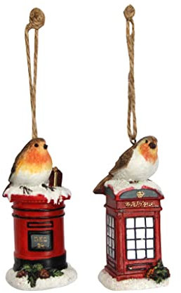 Gisela Graham : Christmas Decorations : Robin on a Red Telephone Box and Robin on a Red Postbox