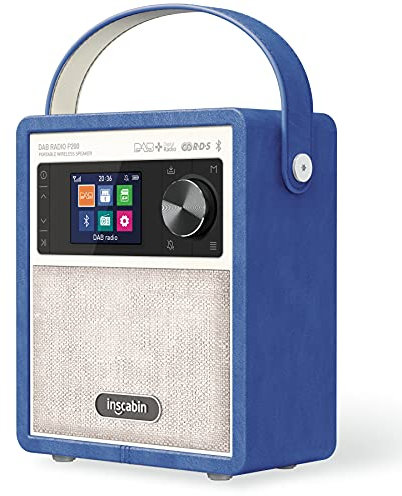 Inscabin P200 Portable Dab/Dab + FM numérique Radio- Haut-Parleur Portable sans Fil avec Bluetooth, Le Son stéréo, Beau Design, Double réveil, Batterie Rechargeable, Caisson de Basses (Blue)