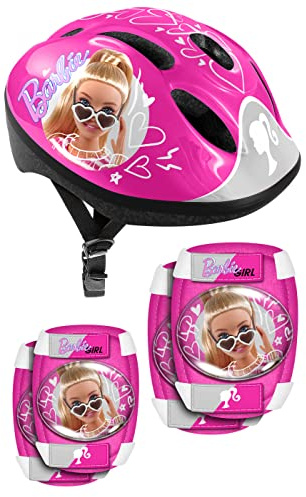 Combo Casco + Gomitiere Barbie. Circonferenza della testa regolabile con sistema di rotellina Head Ring che garantisce una tenuta e un comfort 50/56 cm. Cinghie giugulari regolabili.