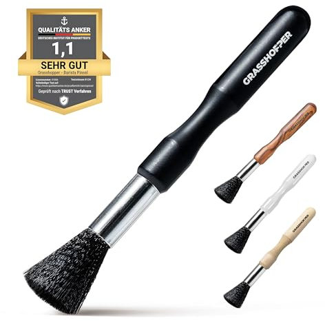 Grasshopper Pinceau de nettoyage végétalien (design noir moderne) pour machine à café porte-filtre, machine à expresso, moulin à café | pinceau de cuisine