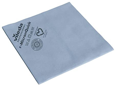 Vileda Professional Premium Microfibre r-MicronQuick, Chiffon Vitre sans Trace Lavable à Machine, 40x38 cm, Lot de 5, Bleu