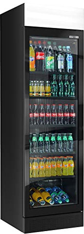 GGM Gastro Réfrigérateur pour Boissons - 345 Litres - Capacité Jusqu'à 28 Kg - Design Sans Cadre - Affichage Publicitaire - Éclairage LED - 5 Étagères - Porte Verrouillable - Thermomètre - GK374US