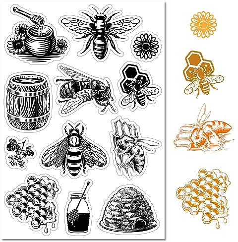 CRASPIRE Honungsbi solrosor klar gummistämpel vintage vaxkaka humla genomskinliga silikontätningar stämpel för journalföring korttillverkning gör-det-själv scrapbooking handgjord foto anteckningsbok