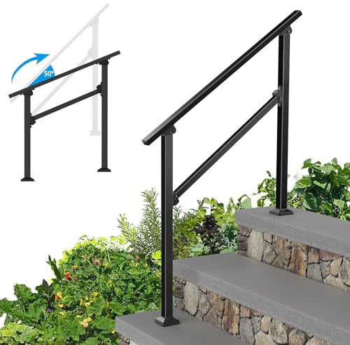 Wrought Iron Handrails for Outdoor Steps - Exterior Hand Rails for Concrete Steps Outside Metal Stair Railing Porch 3 Step