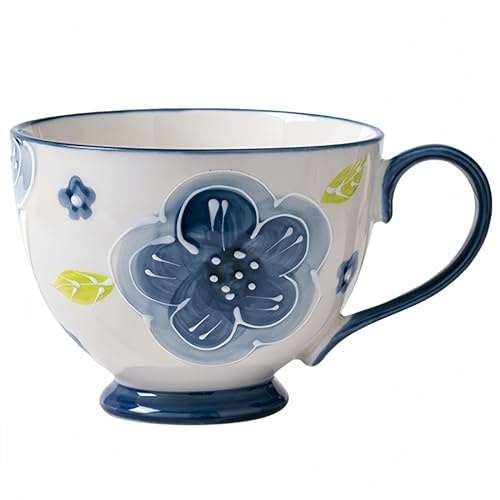 Dowbom Tazza da zuppa con manico, ciotola per zuppa per microonde, tazza da zuppa in ceramica, ciotola per colazione, tazza da brodo (blu, 425 g)