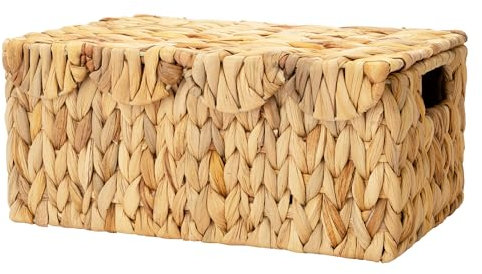 StorageWorks Wicker Basket with Scalloped Edge Lid, Handwoven Water Hyacinth Baskets for Bedroom, Living Room, 13 L x 9 ½ W x 6 H
