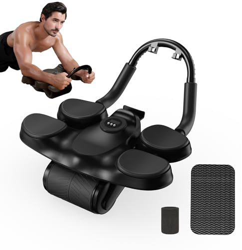 WLZP Ab Roller Wheel,1.5M Automatic Rebound Abdominal Wheel with Knee Mat & Timer, Ab Roller Exercise Wheel with Adjustable Elbow Support