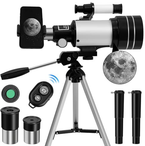 Teleskope für Erwachsene Astronomie, 70mm Aperture 300mm Refraktor Teleskop für Kinder, Anfänger, kompakte und tragbare Reiseteleskope mit Fernbedienungen Handyhalterung