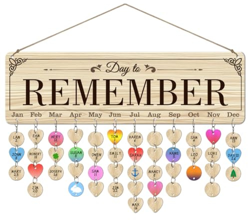 arricraft 1 Set Wooden Family Birthday Reminder Calendar Plaque, Days to Remember Celebrations Calendar Wall Hanging with 100 Tags for Birthday Party Decoration 4.7x15.7inch(12x40cm)