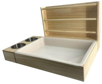 Sharplace Râtelier à Foin en Bois, mangeur de Foin de Lapin, Wooden Hay Feeder avec Bac à Litière, Support à Nourriture en Herbe pour Petits Animal Hay Herder for Ferrets