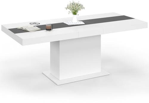 IDMarket - Table à Manger Extensible Rectangle Eden 6-10 Personnes Blanche et Bande Centrale Grise 160-200 cm