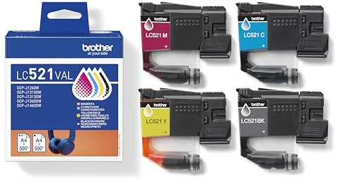 Brother LC-521BK/LC-521C/LC-521M/LC-521Y Inkjet Cartridges, Black/Cyan/Magenta/Yellow, Multi-Pack, includes 4 x Inkjet Cartridges, Genuine Supplies