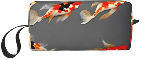 LNNIUK Neceser de viaje tradicional con estampado de carpas koi con lunares, bolsa de maquillaje de viaje, bolsas de maquillaje con cremallera