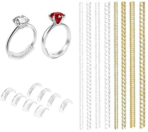 Ring Tightener for Loose Rings, Invisible Ring Size Adjuster, 16 Pcs | Silicone Ring Adjusters, Transparent/Gold, Reusable, Invisible Fit, Suitable for Loose Rings, Engagement Bands