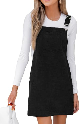 CUPSHE Femme Cordonnet Salopette Sans Manches Automne Col Carré Bretelles Boutons Robes de Loisirs avec Poches Mini Robe, Noir , L