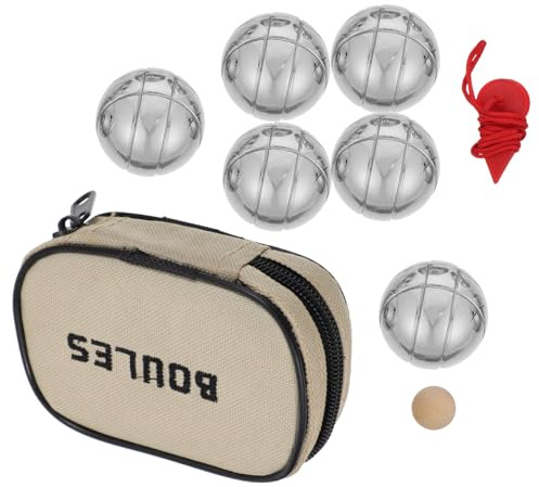 ELAYARD Petanque Game Set 6pcs Chrome Titanium Plated Iron Bocce Balls 3.2cm for Outdoor Lawn Games and Parties with Measuring Tool